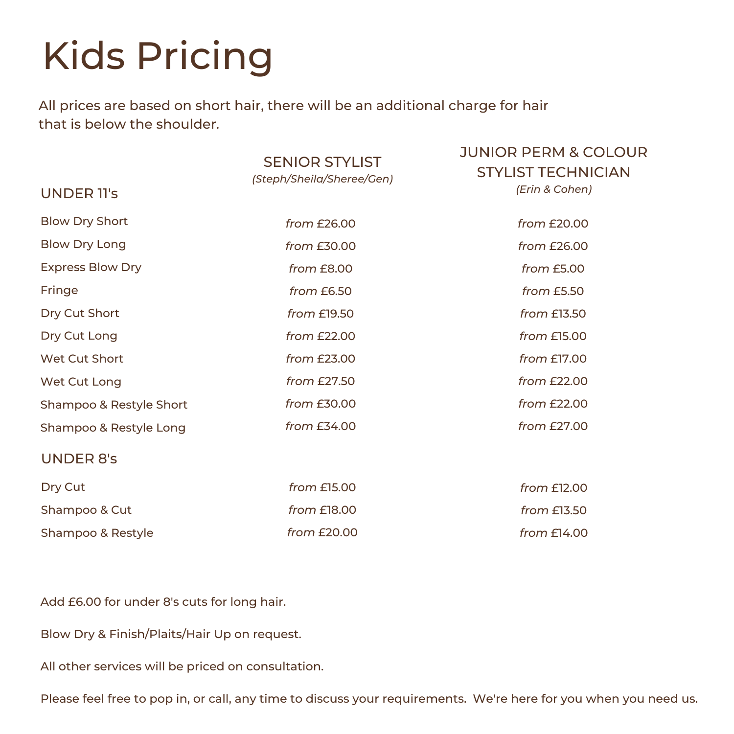 Sassy Hair Kids Price List